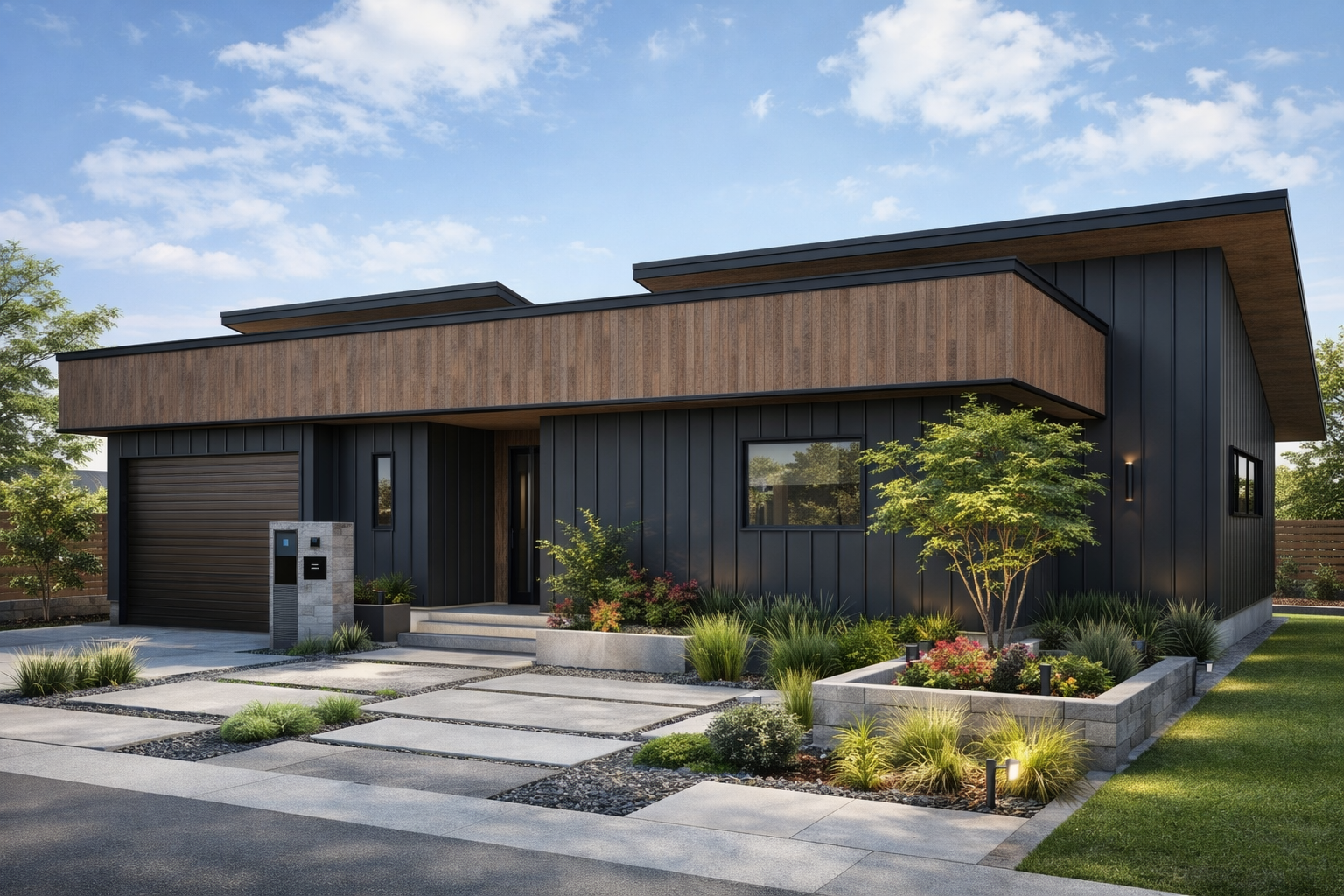 坪庭とインナーガレージのある家