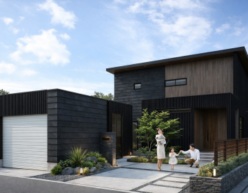 木目とブラックの外壁のコントラストが映える家 アイキャッチ画像